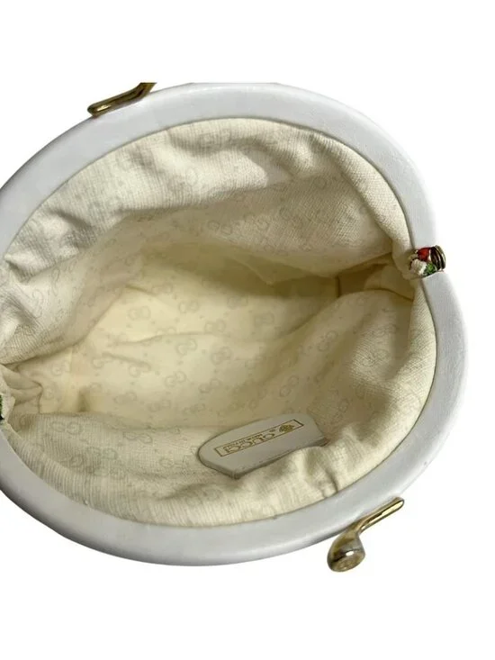 Gucci Pouch Flora Vintage Ivory Dark Green Multi Mouth Leather - Picture 4 of 5